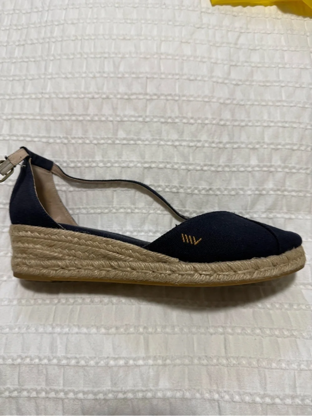 Women's Navy Espadrille Wedge Sandal with Ankle Strap - Classic Summer Wedge